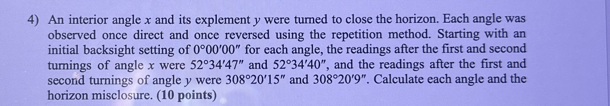 An interior angle x and its explement y were