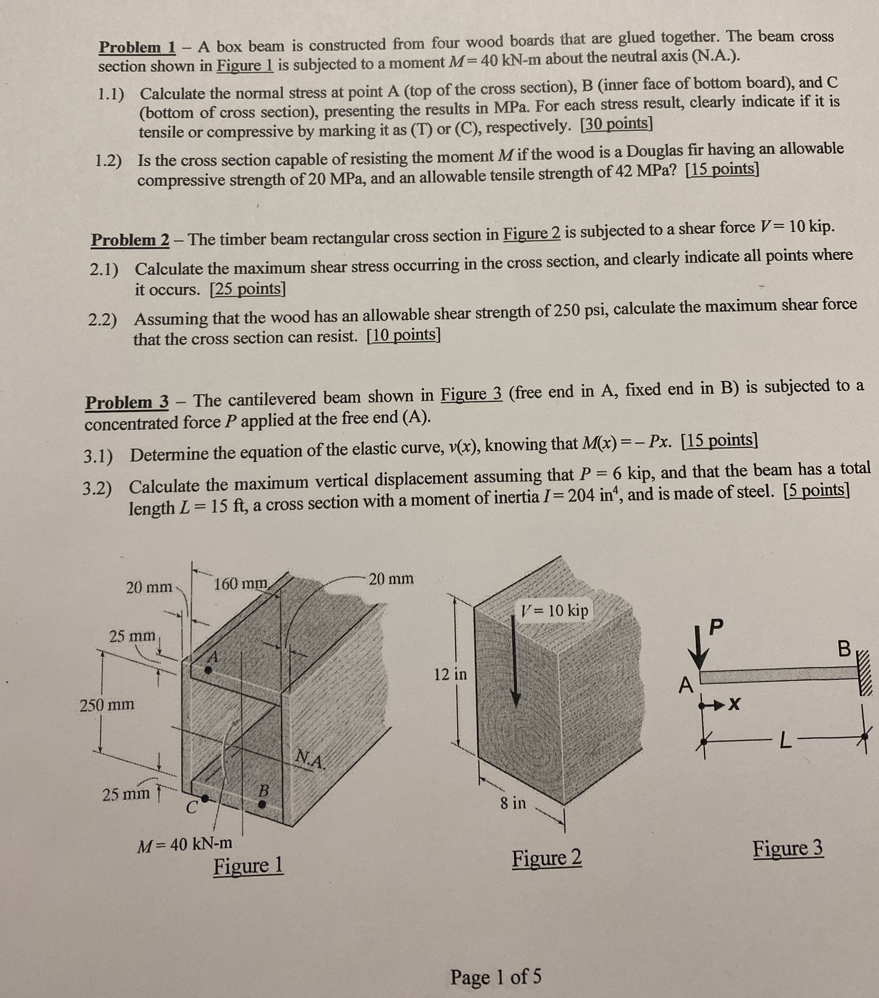 Problem 1 - A box beam is constructed from four