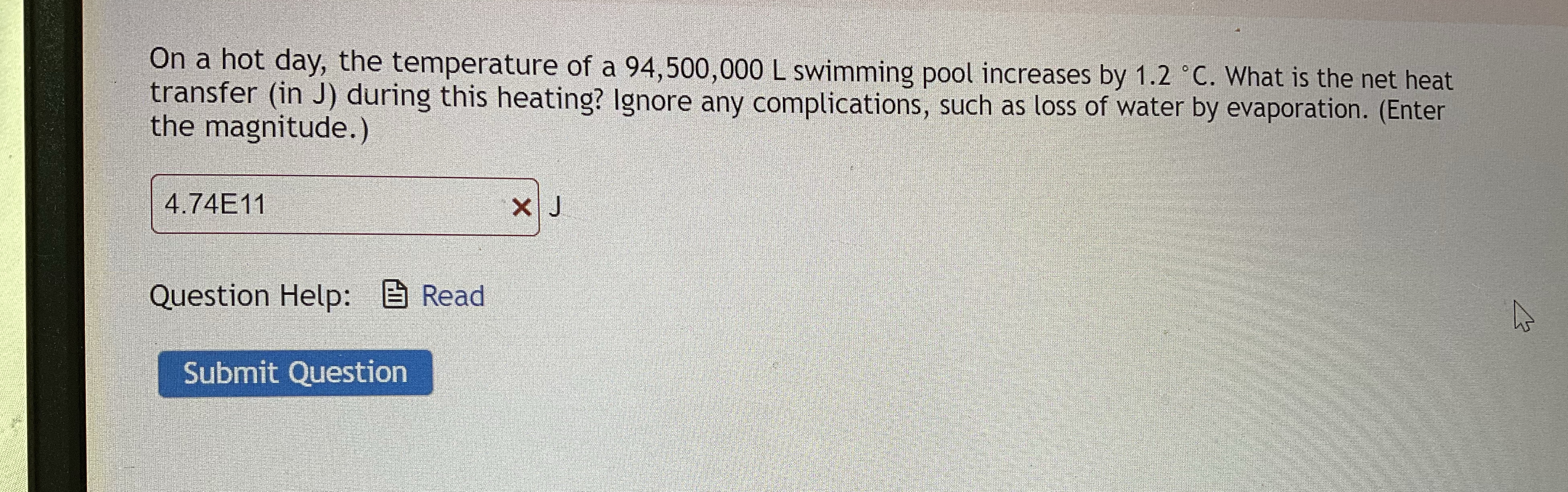 On a hot day, the temperature of a 9 4 , 5 0 0 ,