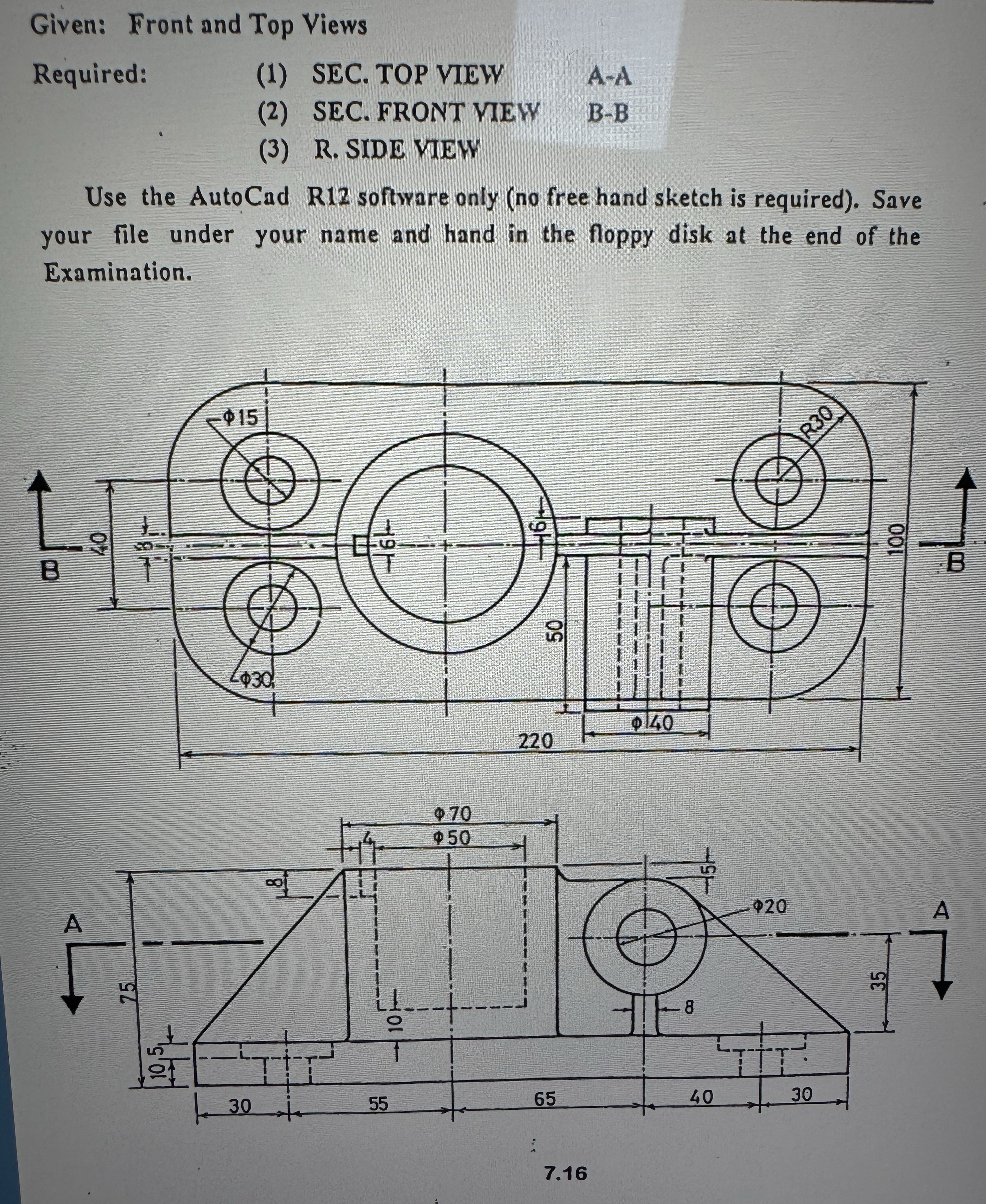 given front and top view find sectional top view