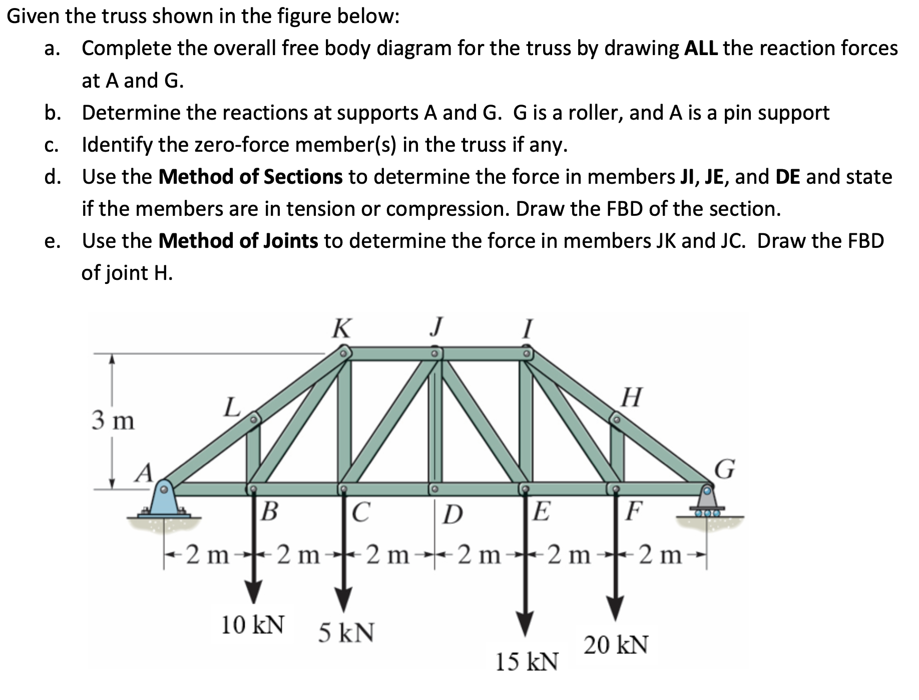 Given the truss shown in the figure below: a .