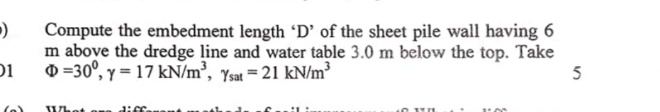 Compute the embedment length ' D ' of the sheet