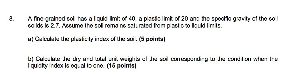A fine - grained soil has a liquid limit of 4 0 ,