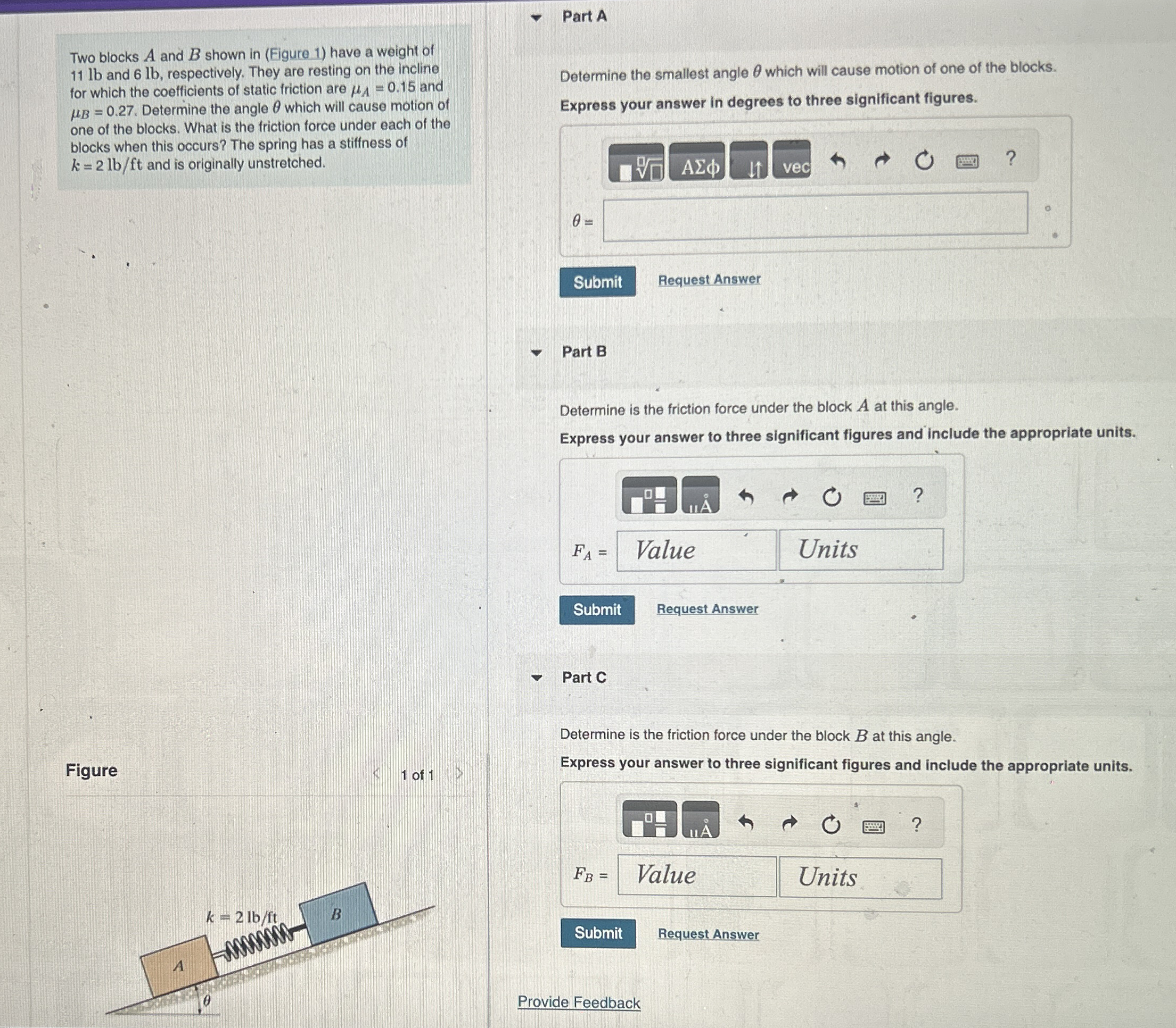 Part A Two blocks A and B shown in ( Eigure 1 )