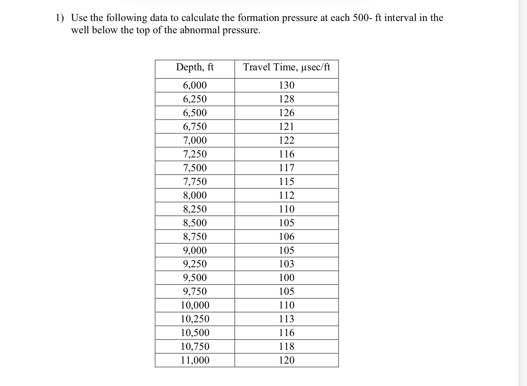Use the following data to calculate the formation
