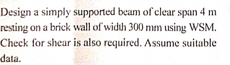Design a simply supported beam of clear span 4 m
