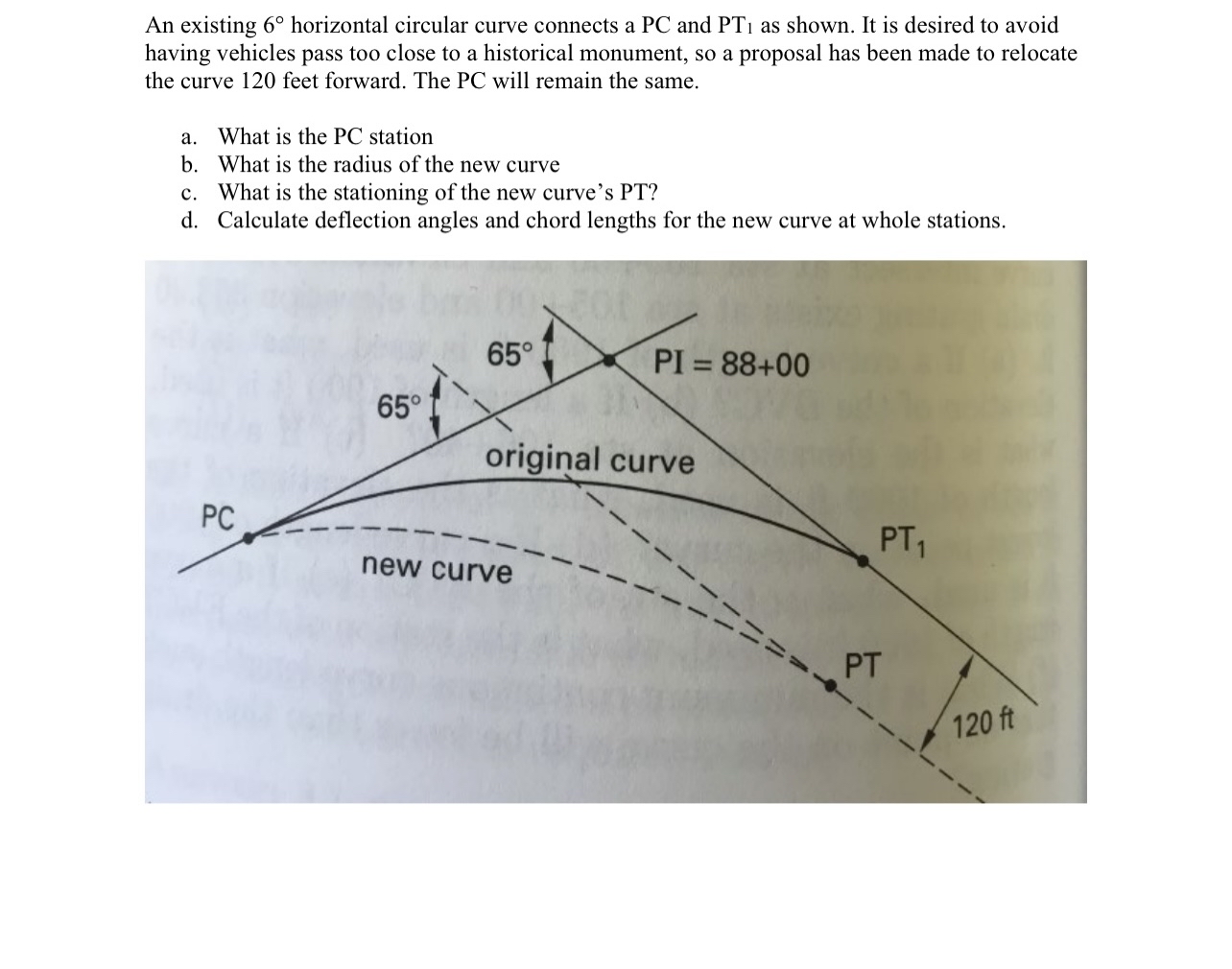 An existing 6 horizontal circular curve connects
