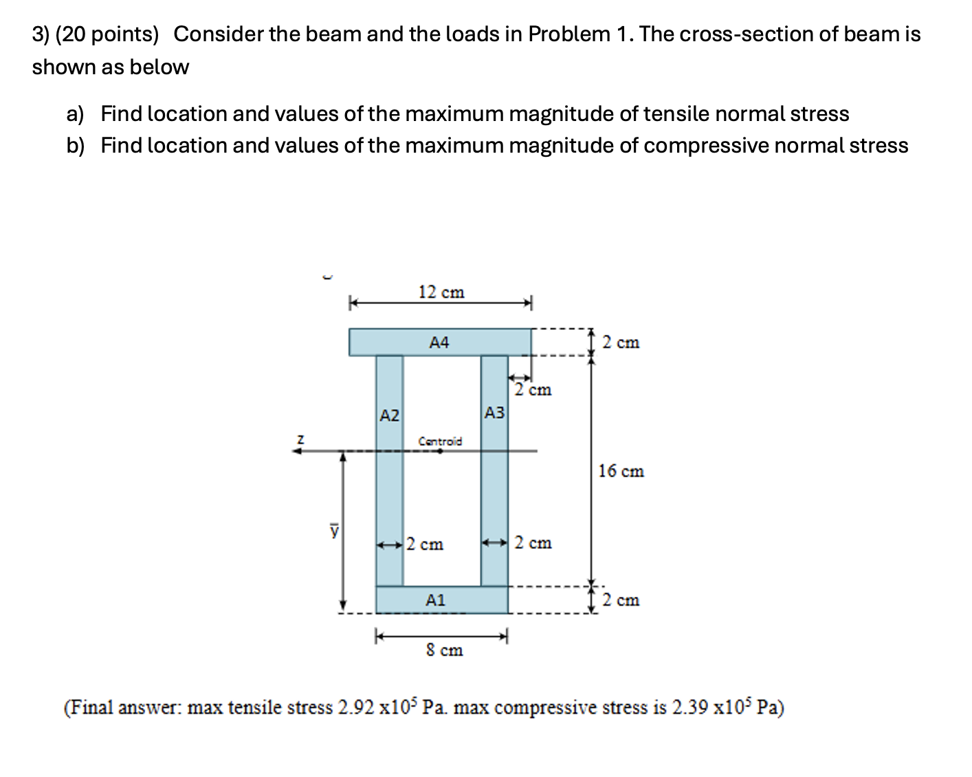 3 ) ( 2 0 points ) Consider the beam and the