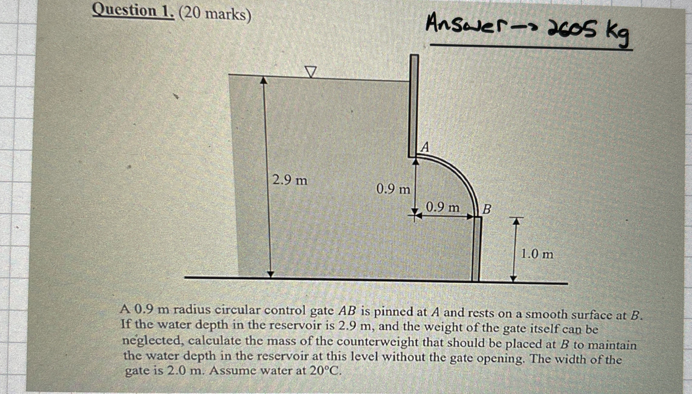 Question 1 . ( 2 0 marks ) Answer 2 c o s k g A 0