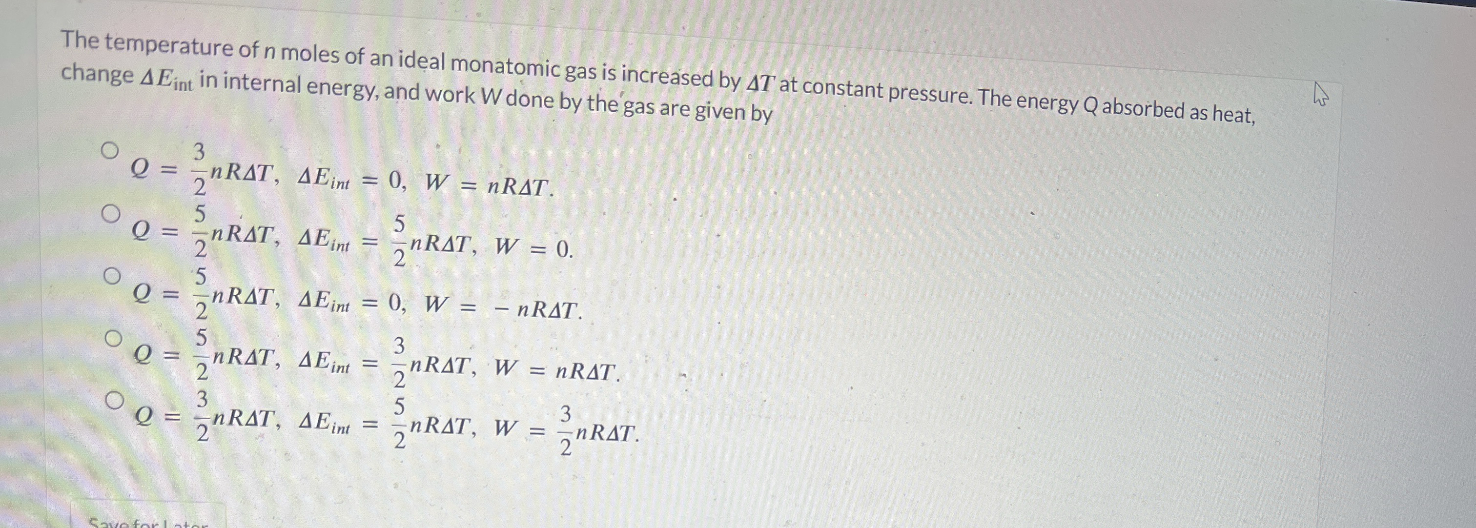 The temperature of n moles of an ideal monatomic