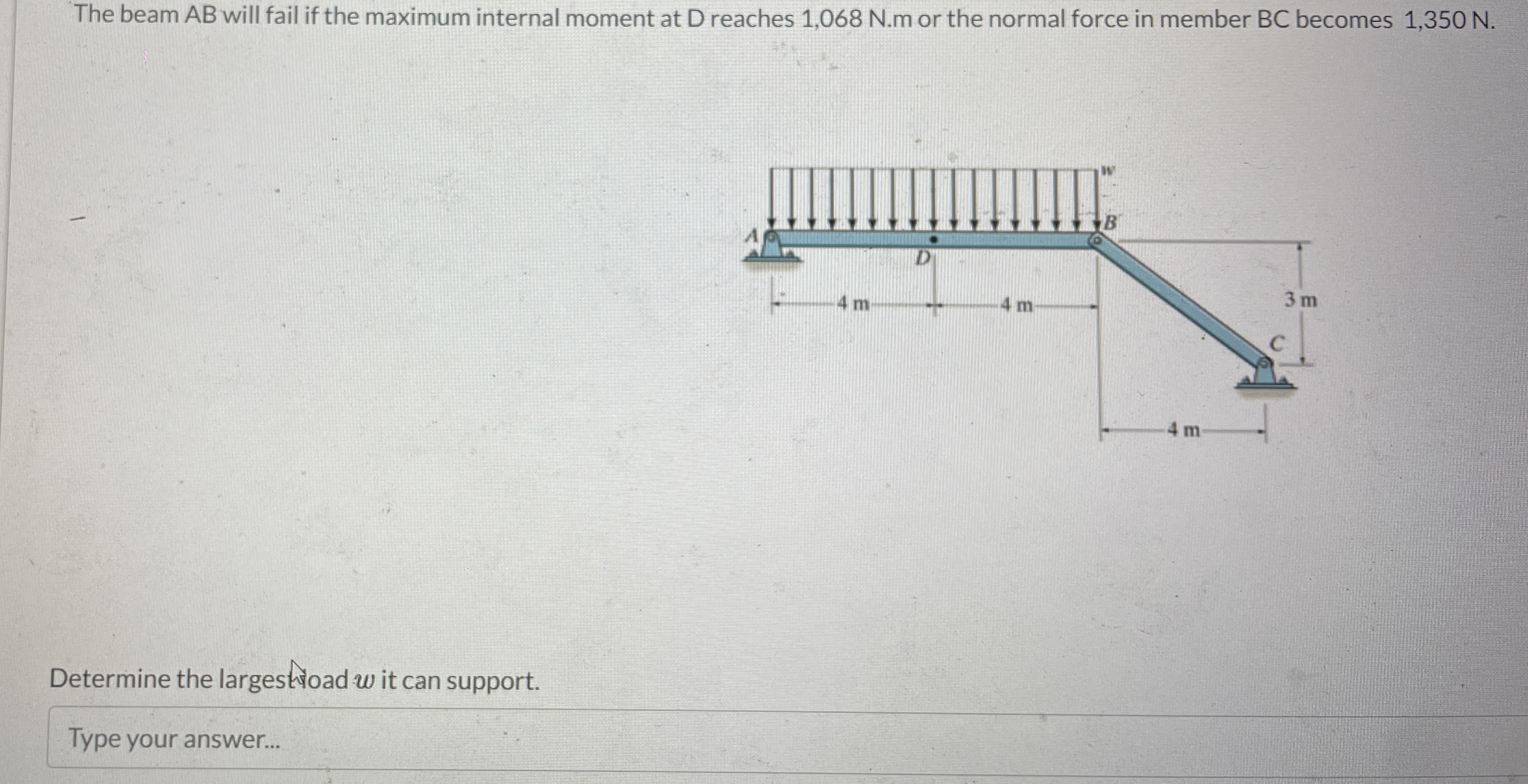 The beam AB will fail if the maximum internal