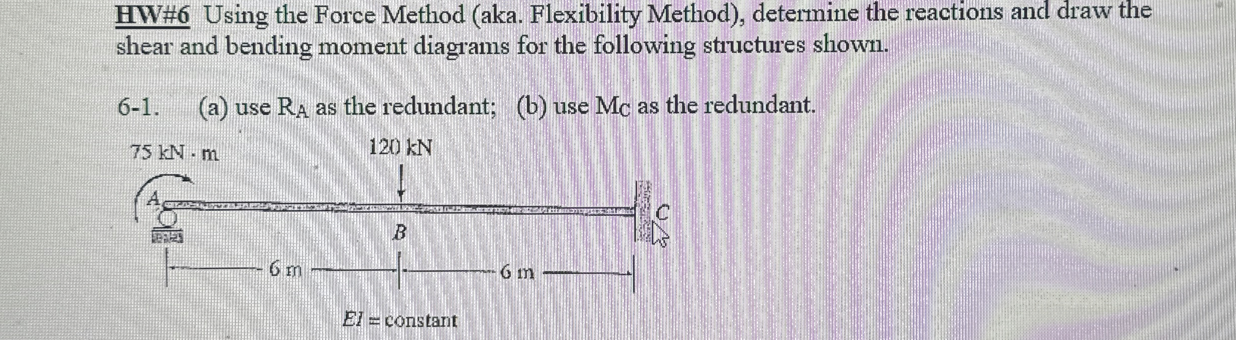 HW# 6 Using the Force Method ( aka . Flexibility