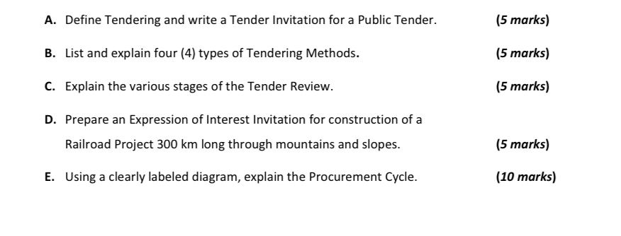 A . Define Tendering and write a Tender