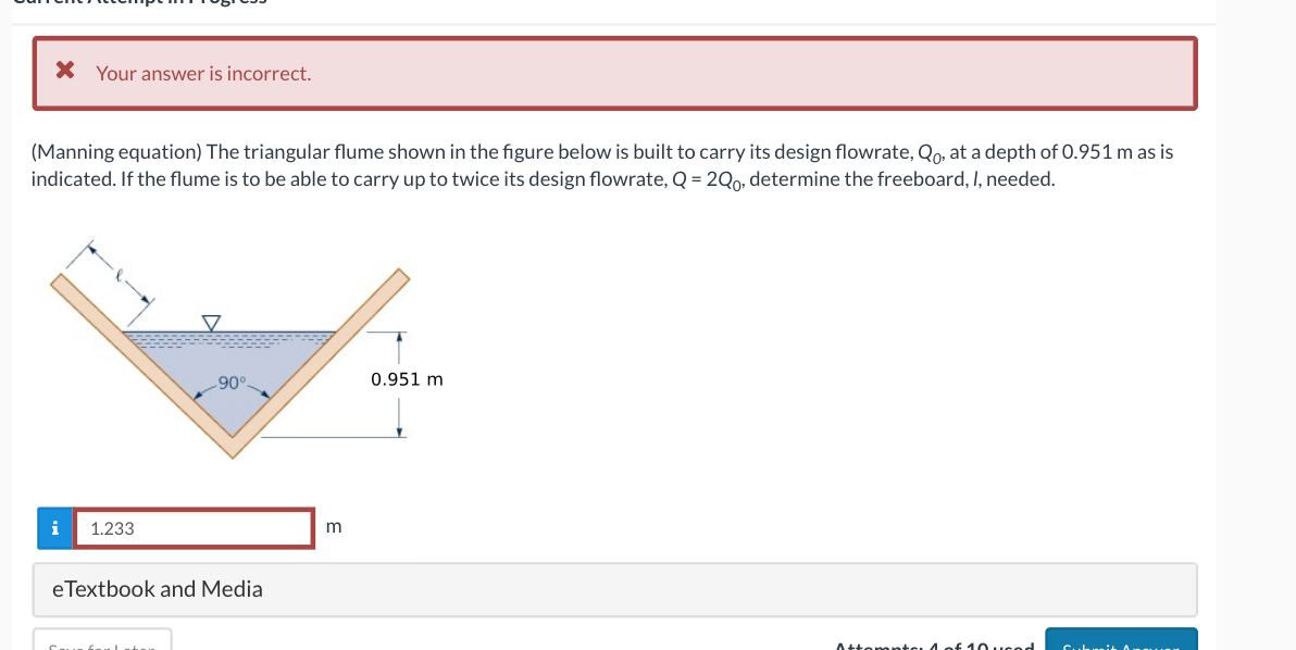 ( Manning equation ) The triangular flume shown