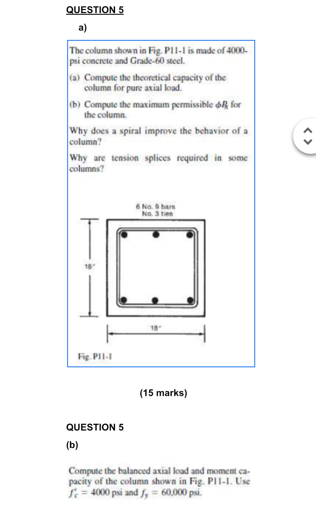 QUESTION 5 a ) The column shown in Fig. P 1 1 - 1