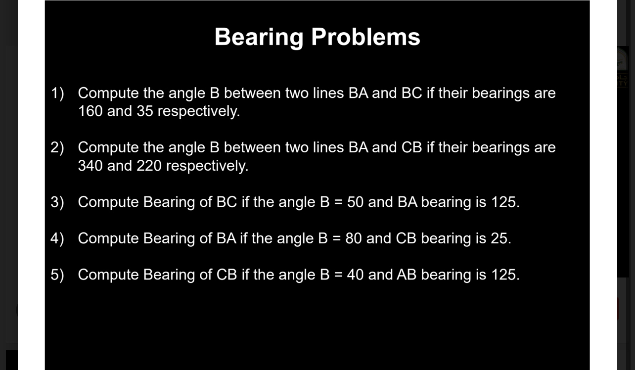 Bearing Problems Compute the angle B between two