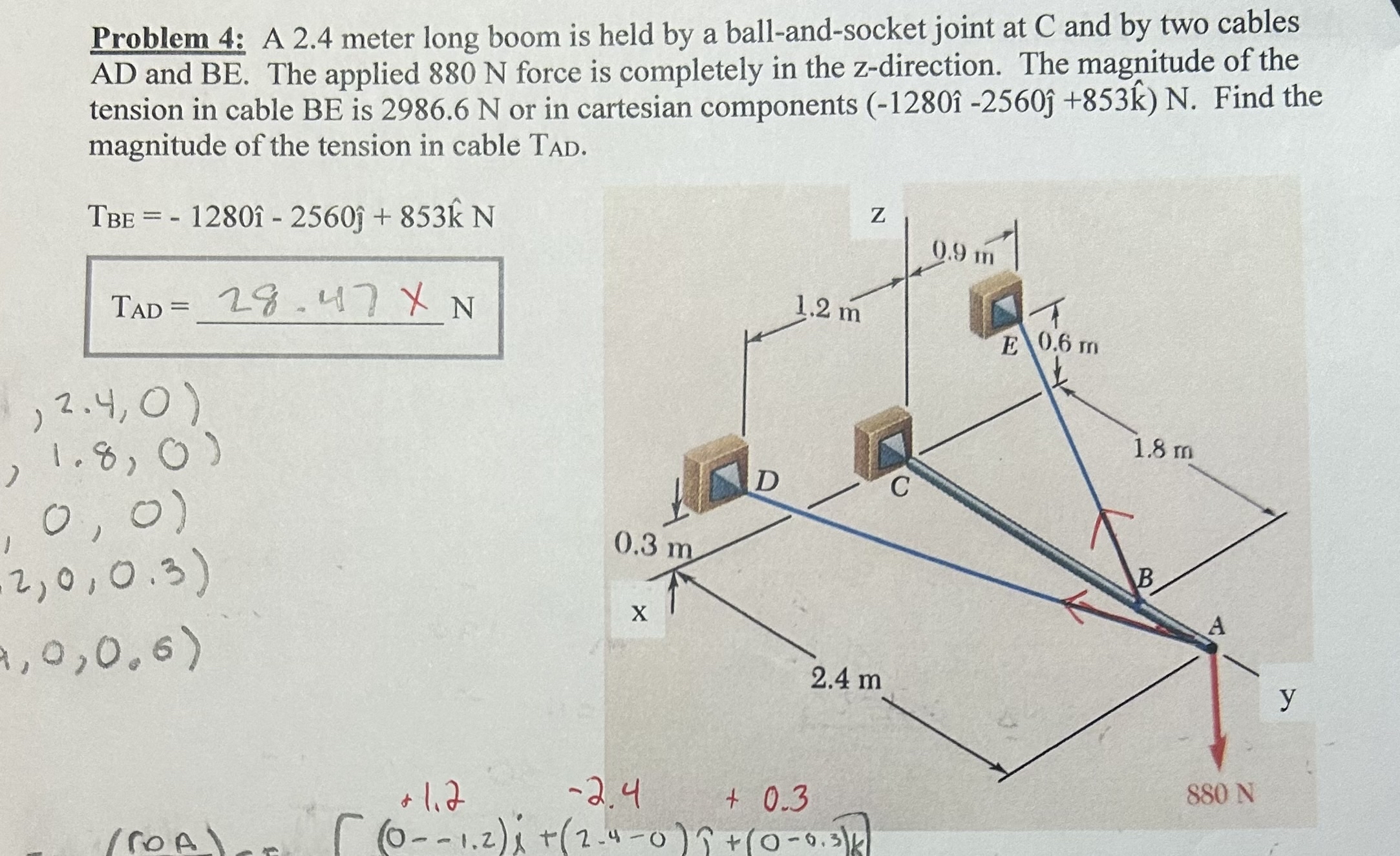 Problem 4 : A 2 . 4 meter long boom is held by a