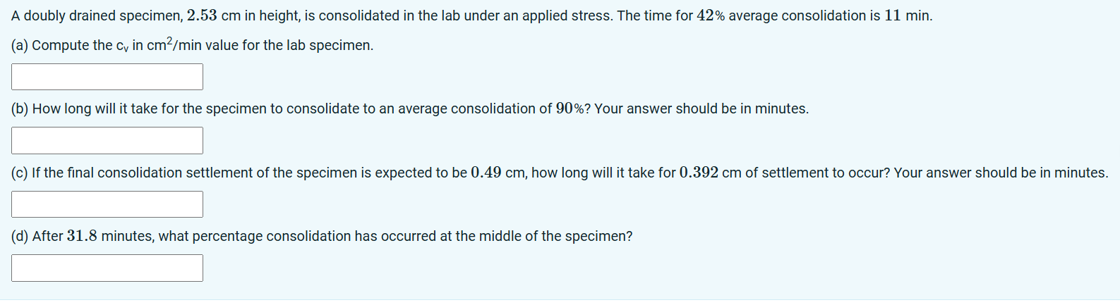 A doubly drained specimen, 2 . 5 3 cm in height,