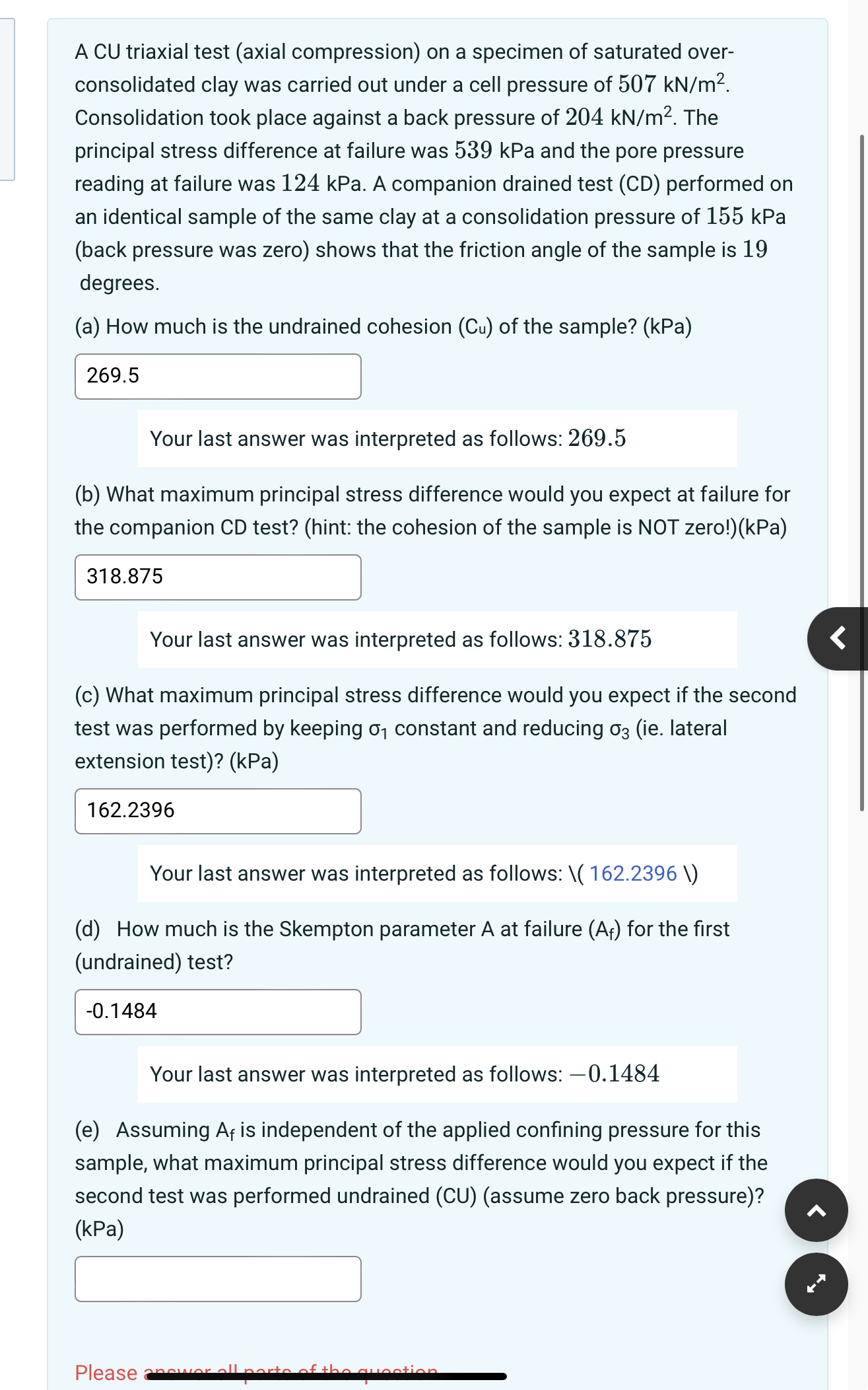 PLEASE DO PART E USING THE INSTRUCTIONS PROVIDED