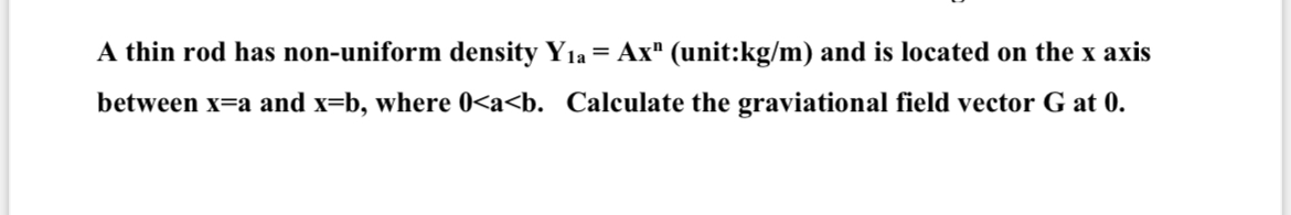 A thin rod has non - uniform density Y 1 a = A x