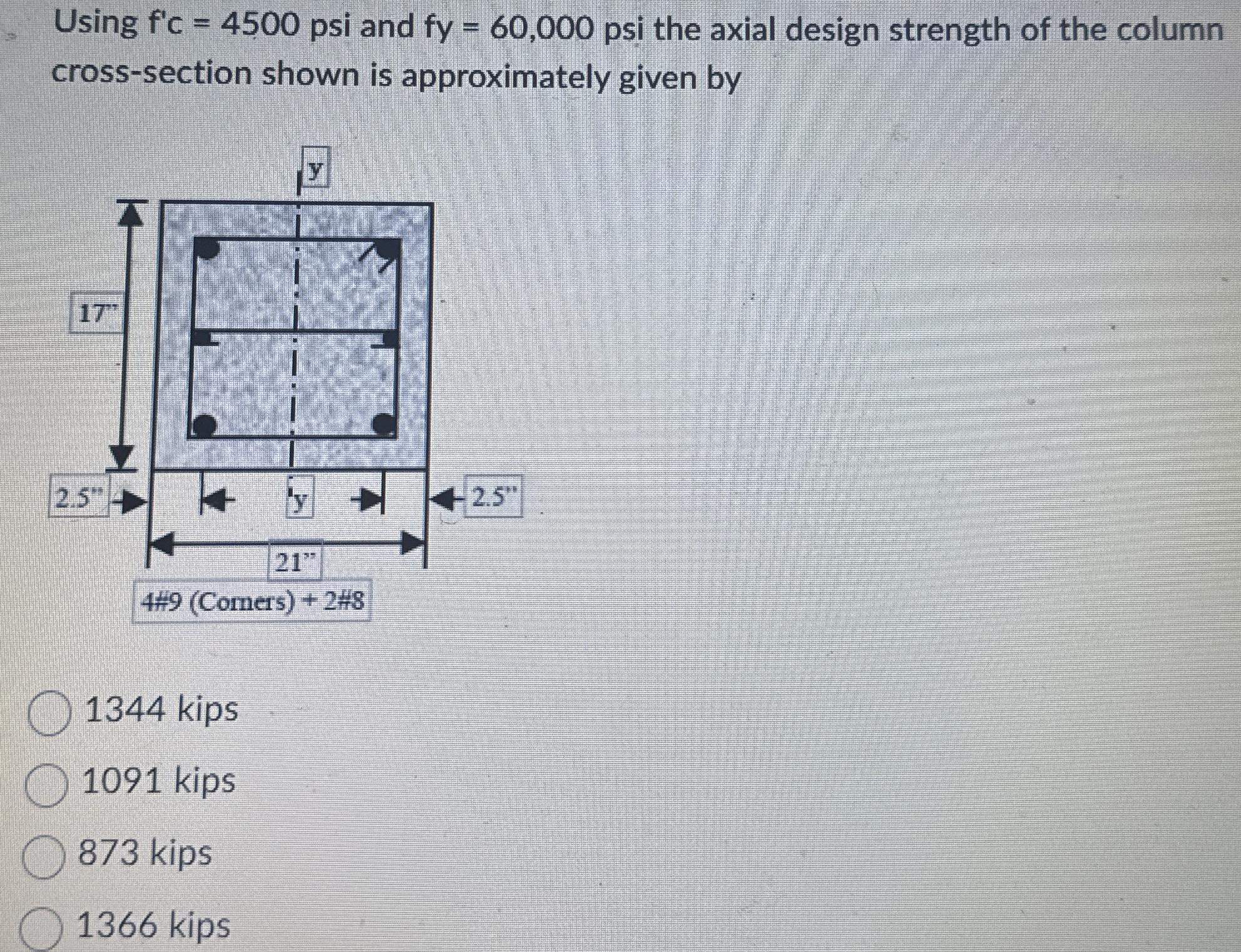 Using f ' c = 4 5 0 0 and f y = 6 0 , 0 0 0 psi