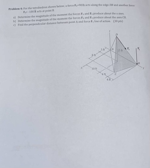 Problem 4 : For the tetrahedron shown below, a