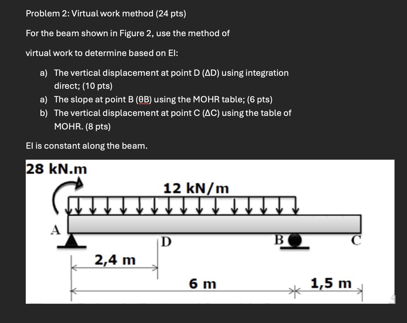 Problem 2 : Virtual work method ( 2 4 pts ) For