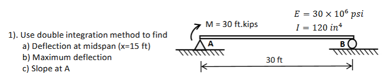 1 ) . Use double integration method to find a )