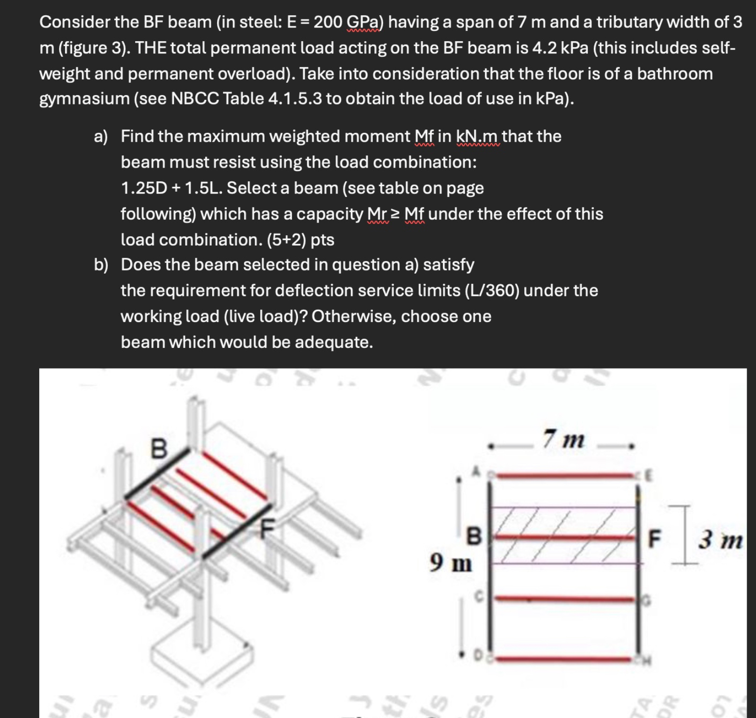 Consider the BF beam ( in steel: E = 2 0 0 GPa )