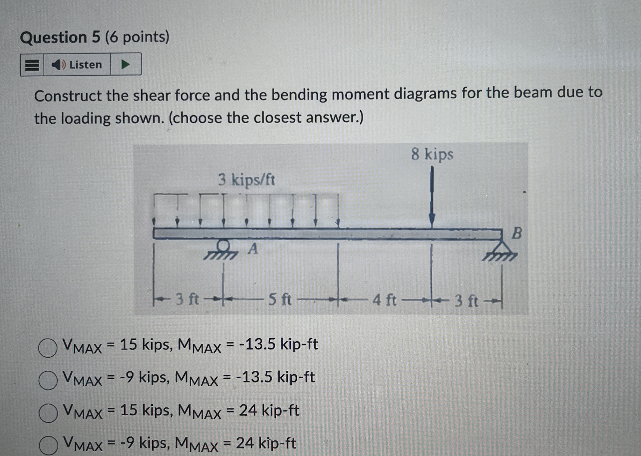 Question 5 ( 6 points ) Construct the shear force