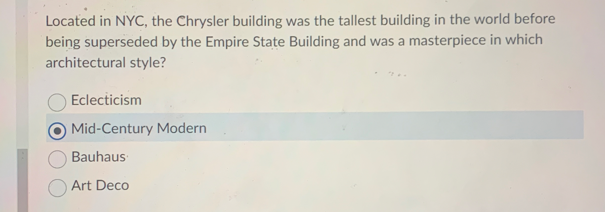 Located in NYC , the Chrysler building was the