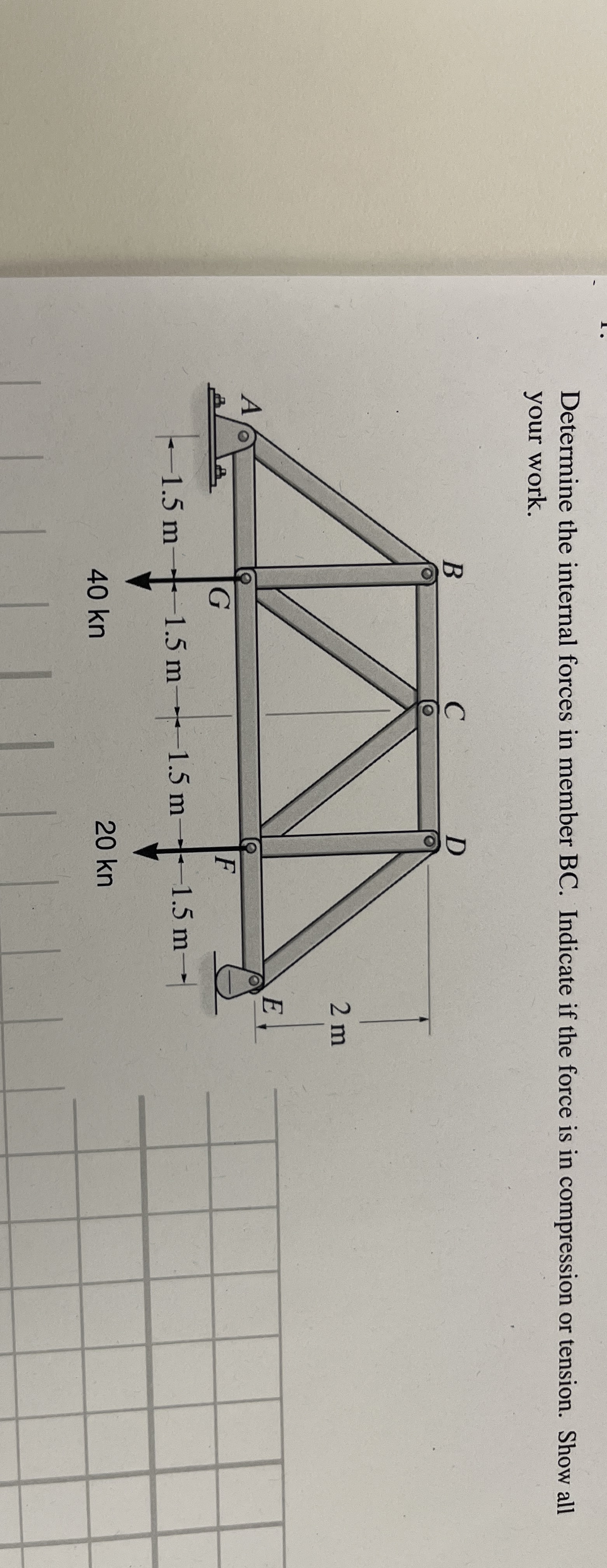 Determine the internal forces in member BC .