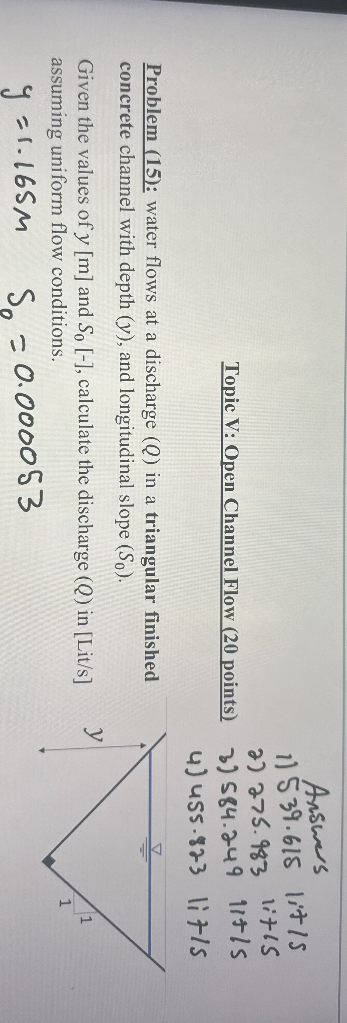 Answers 1 Problem ( 1 5 ) : water flows at a