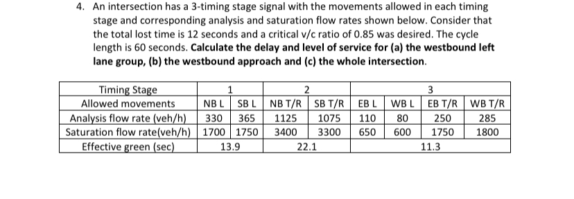 An intersection has a 3 - timing stage signal