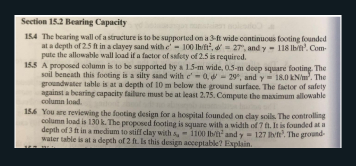 Section 1 5 . 2 Bearing Capacity 1 5 . 4 The