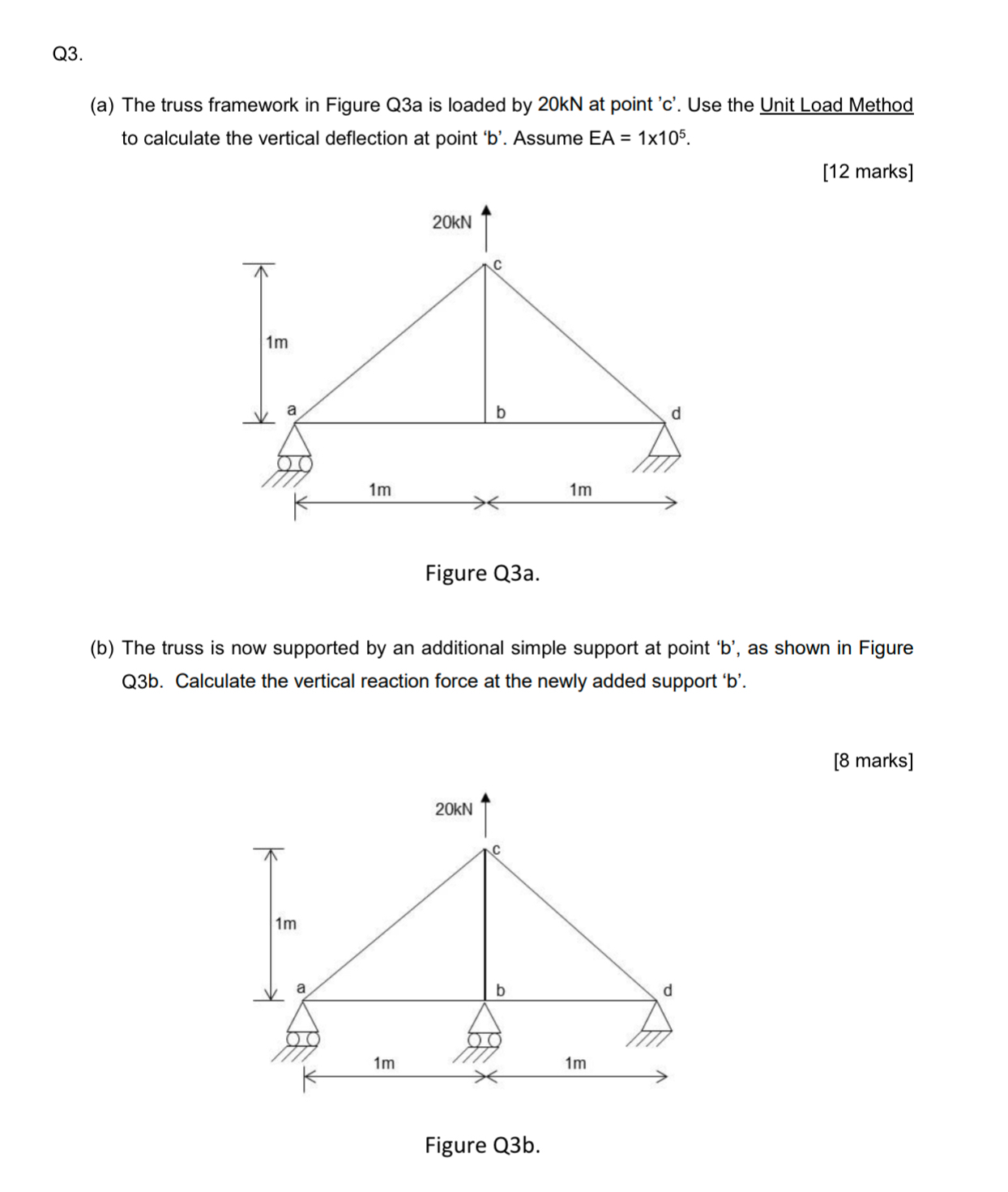 Q 3 . ( a ) The truss framework in Figure Q 3 a