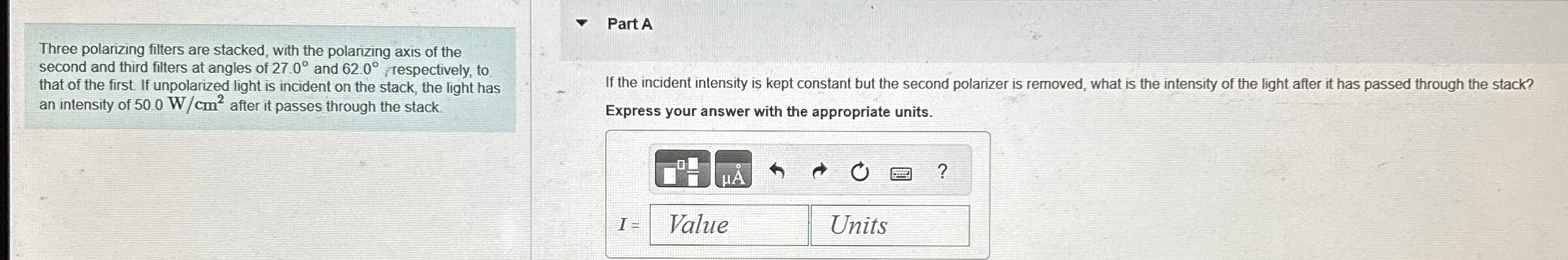 Three polarizing filters are stacked, with the