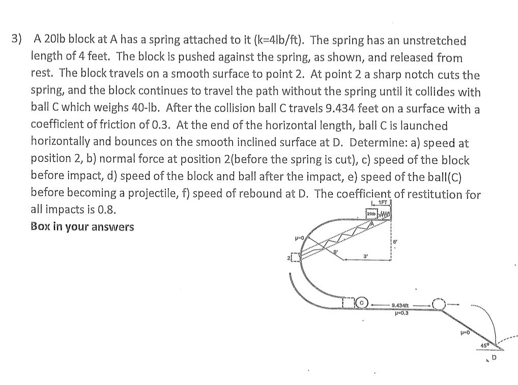 A 2 0 lb block at A has a spring attached to it (