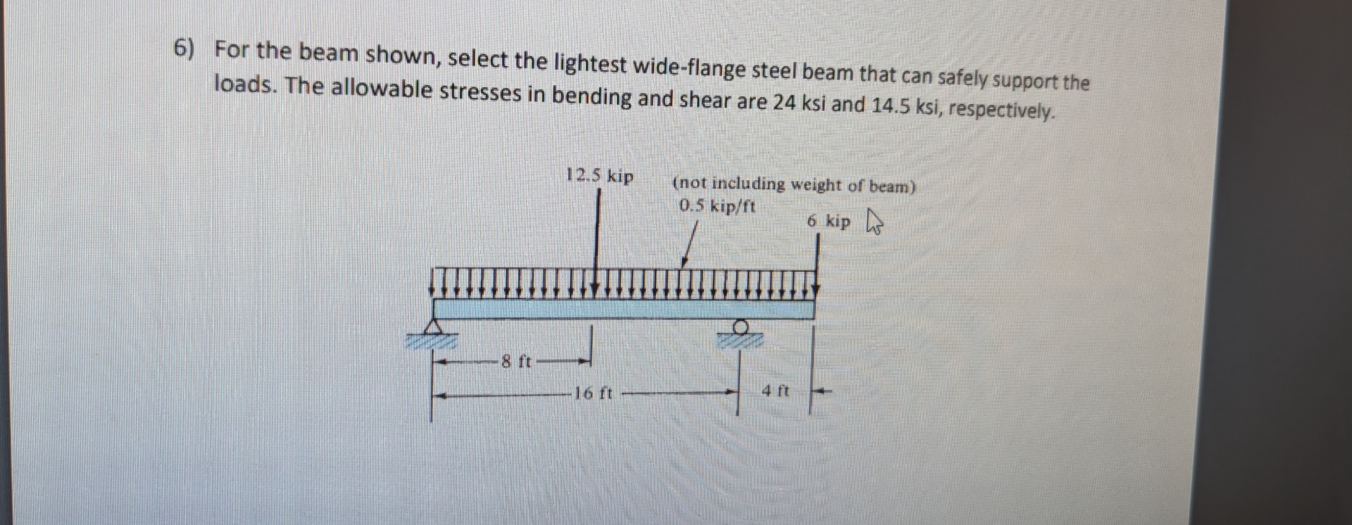 For the beam shown, select the lightest wide -
