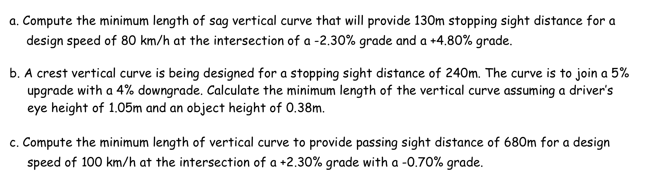 a . Compute the minimum length of sag vertical