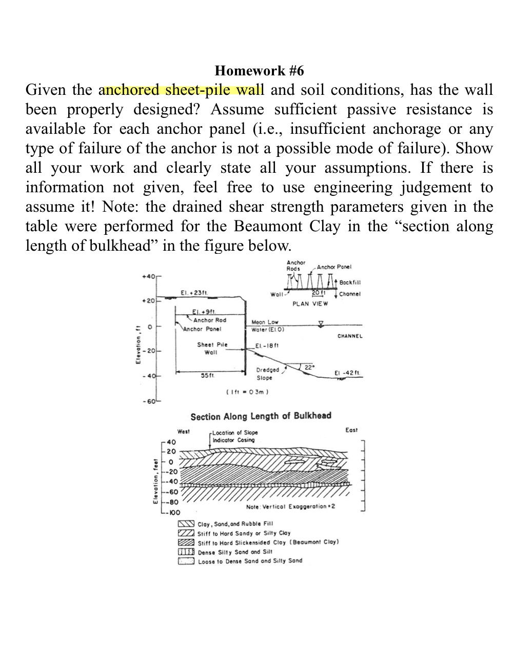 Homework \ # 6 Given the anchored sheet - pile
