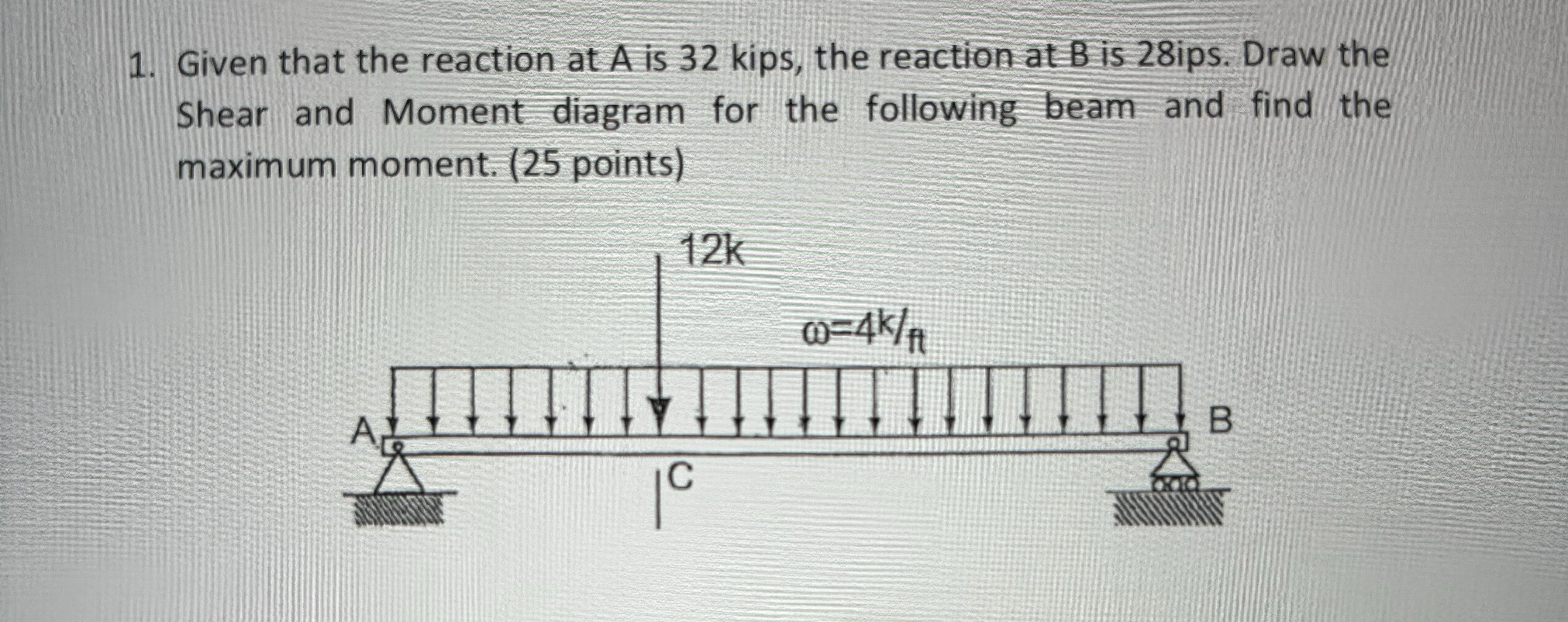 Given that the reaction at A is 5 4 . 3 3 kips,