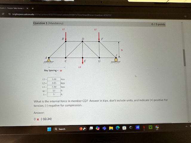 Question 1 ( Mandatory ) LI = xips 1 2 = kips 1 3