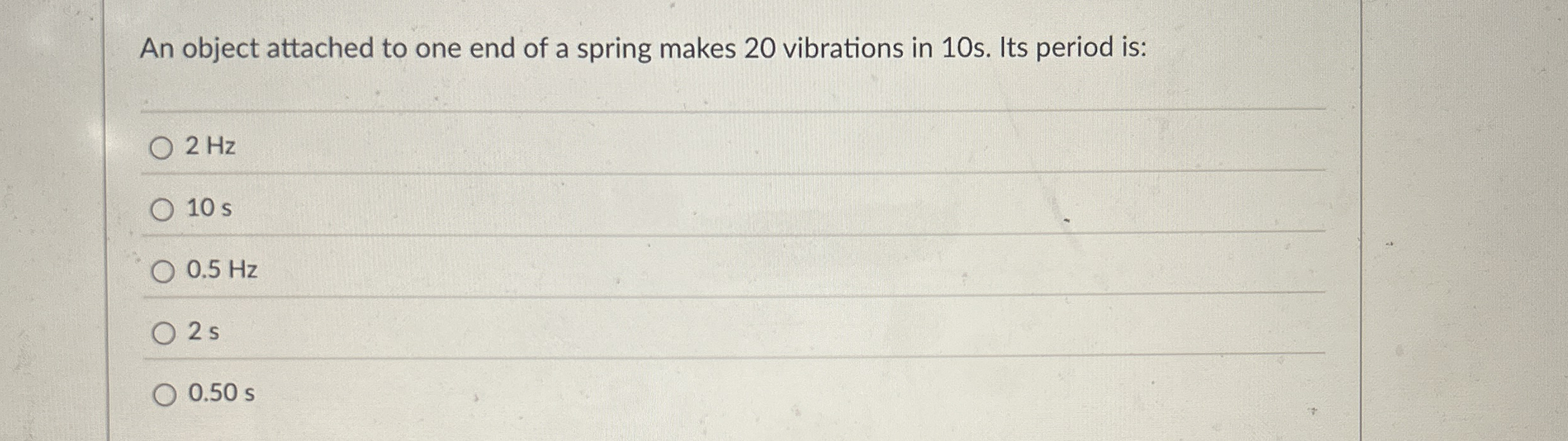 An object attached to one end of a spring makes 2