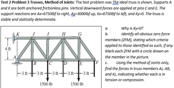 Test 2 Problem 3 Trusses, Method of Joints: The