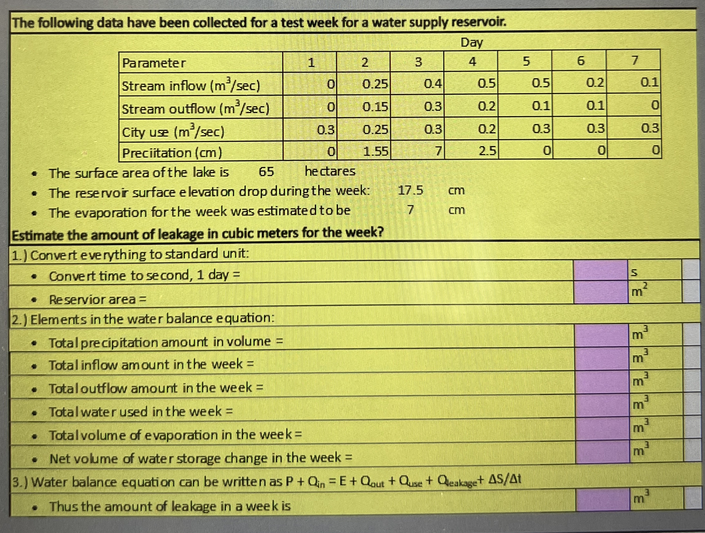 The following data have been collected for a test