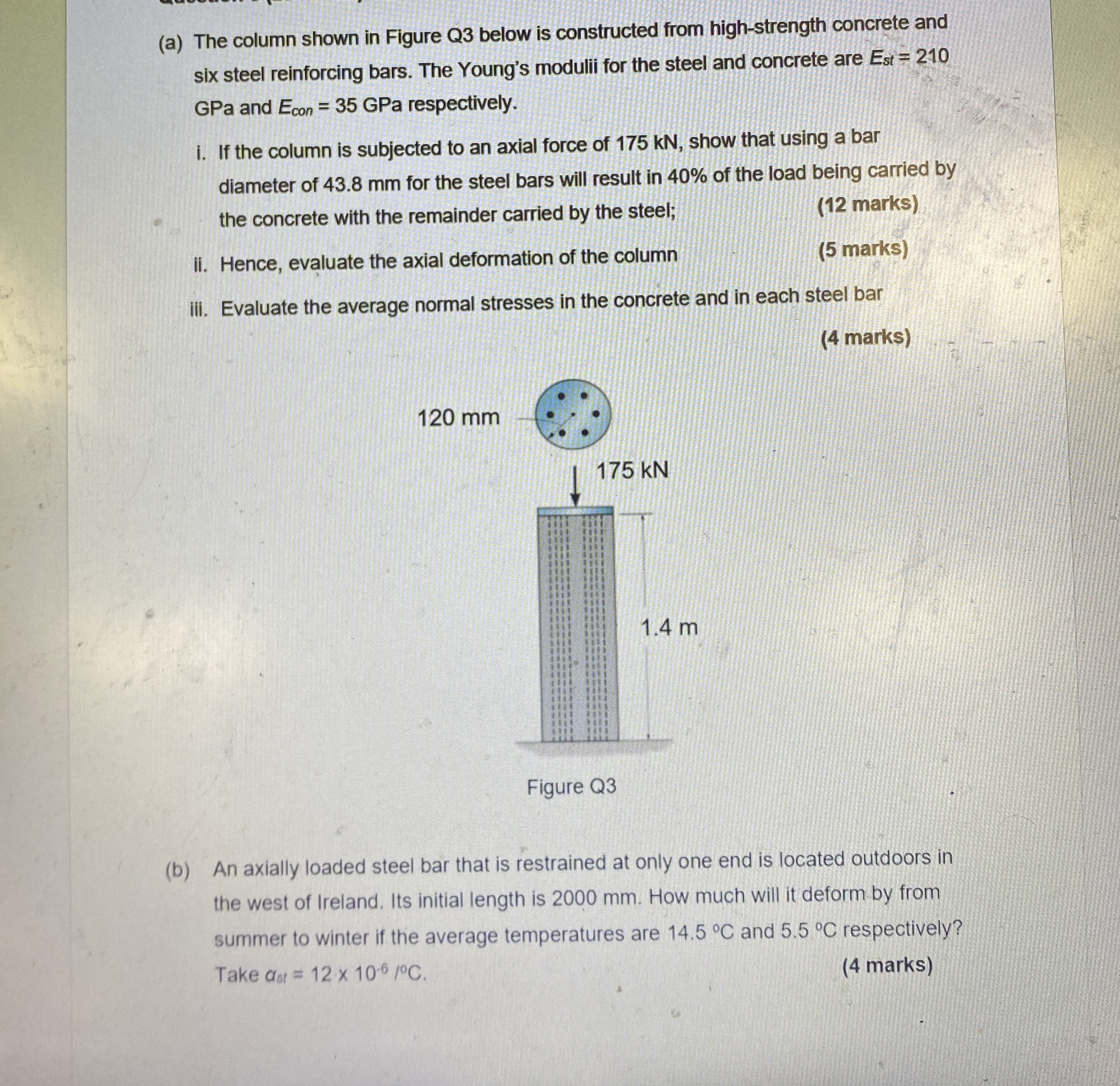 ( a ) The column shown in Figure Q 3 below is