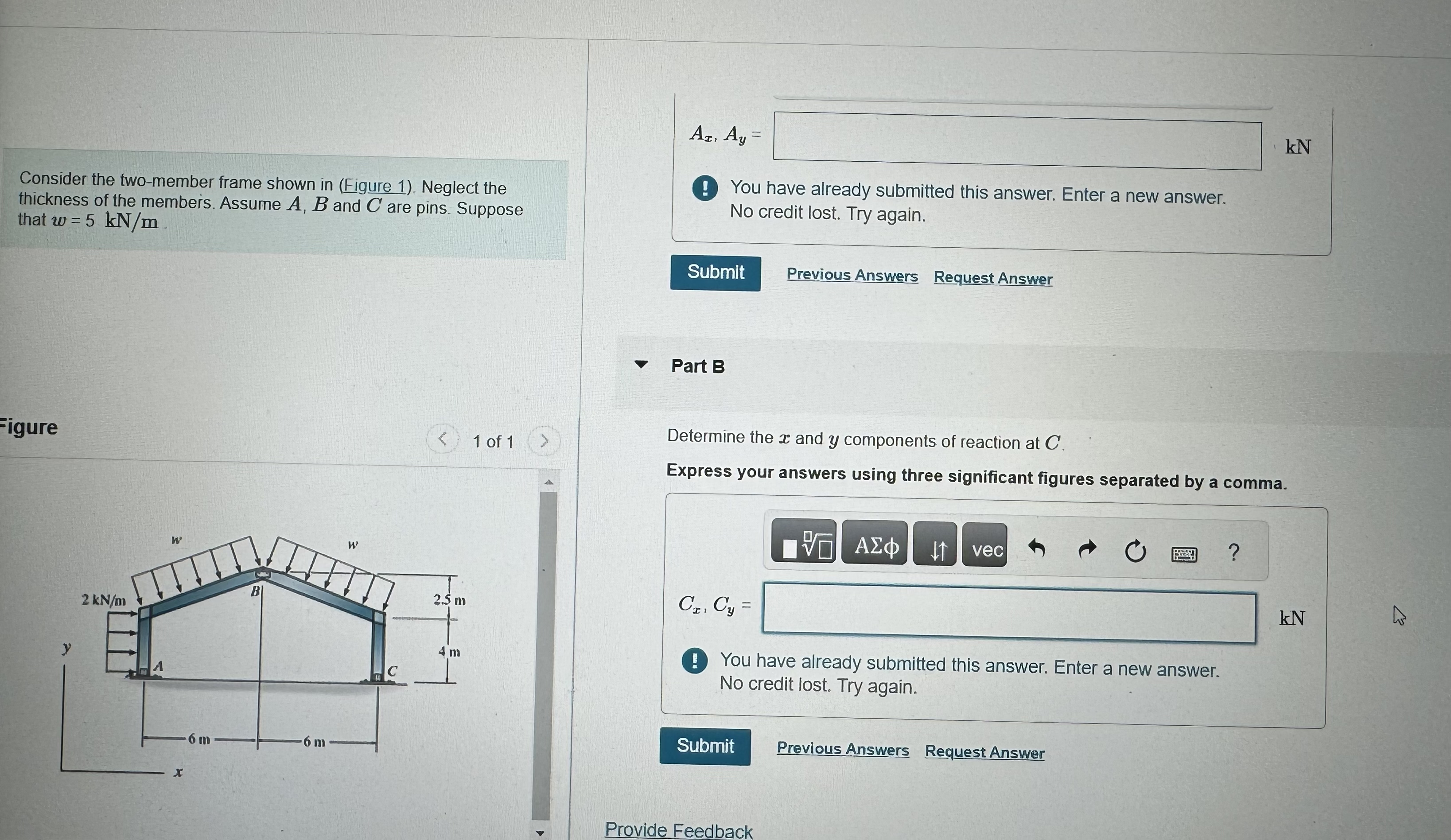 Consider the two - member frame shown in ( Figure