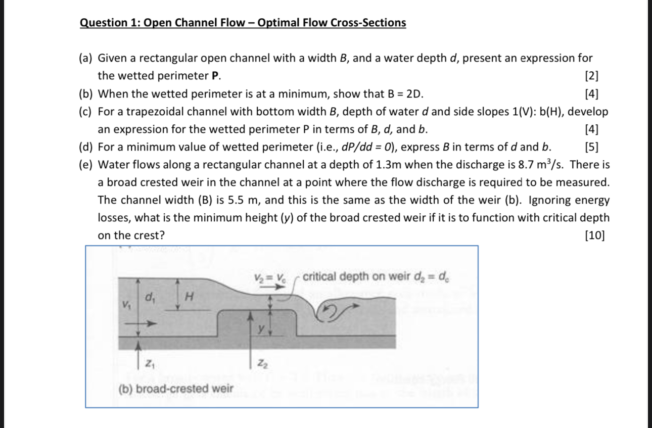 Question 1 : Open Channel Flow - Optimal Flow