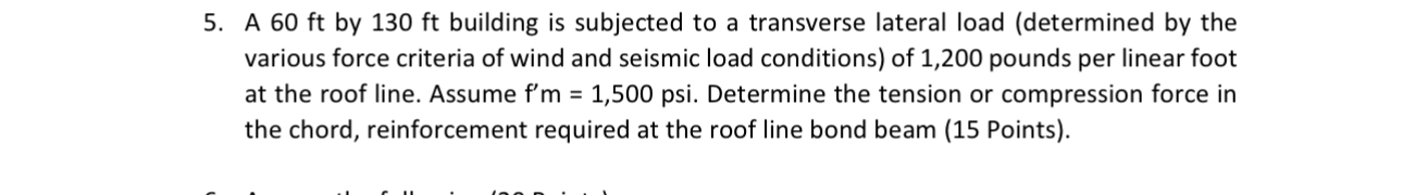 A 6 0 ft by 1 3 0 ft building is subjected to a